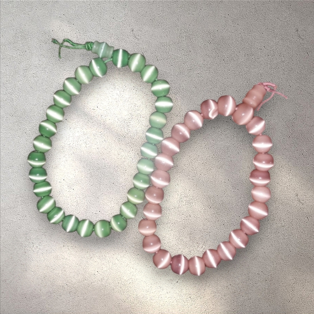 Cat's eye Women's set two stretch beaded bracelets Mala yoga glass